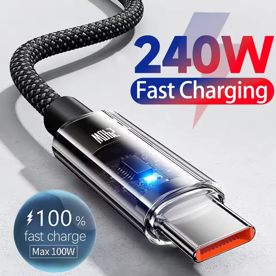 0.25/1/1.5/2M 240W USB-C Super Fast Charging Data Cable with LED Digital Display USB