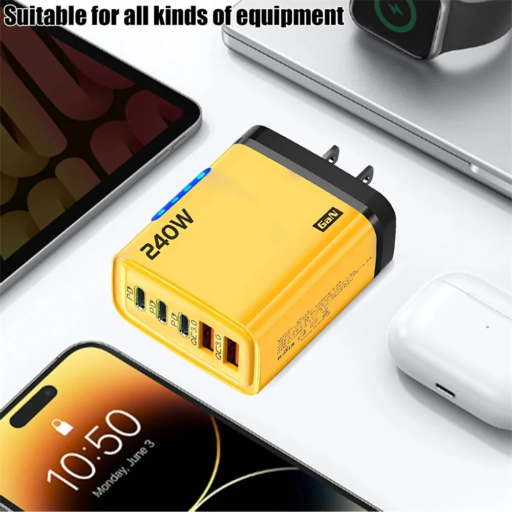 5-in-1 GaN 240W Fast Charger — 3 USB-C + 2 USB-A | Zovelo