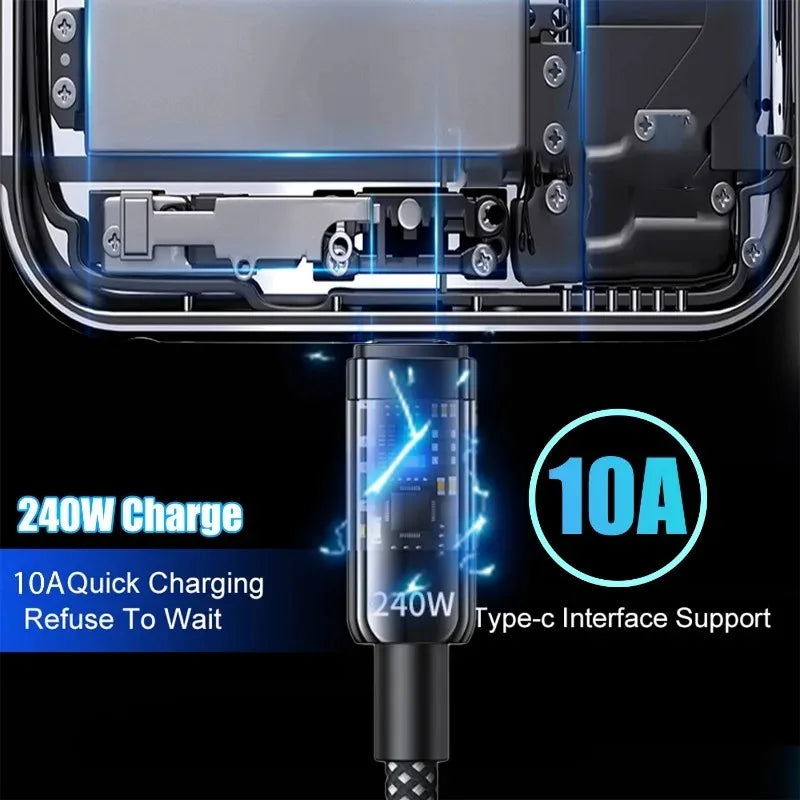 0.25/1/1.5/2M 240W USB-C Super Fast Charging Data Cable with LED Digital Display USB