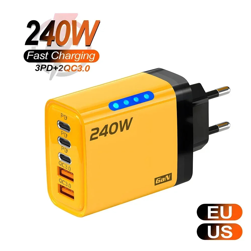 5-in-1 GaN 240W Fast Charger — 3 USB-C + 2 USB-A | Zovelo